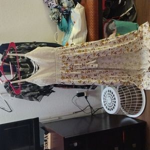 High low lace bust skirted romper dress floral strappy back